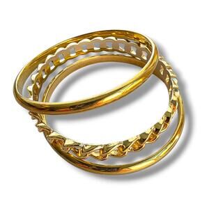 Graziano Italy Gold Plated Bangle Bracelet 3 Piece Set Statement